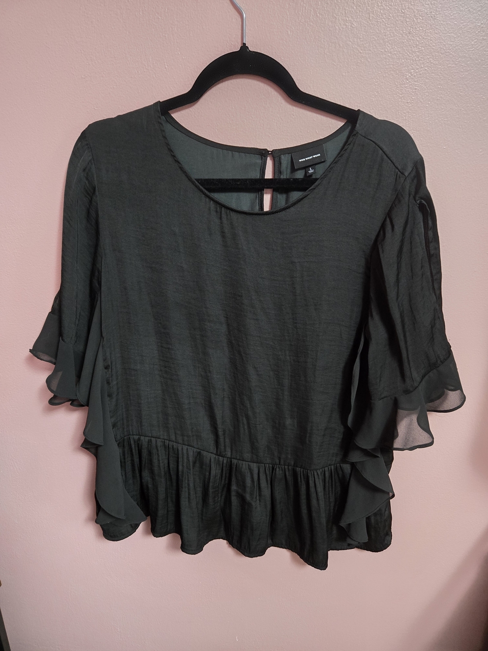 Who What Wear Black Ruffle Sleeve Peplum Blouse